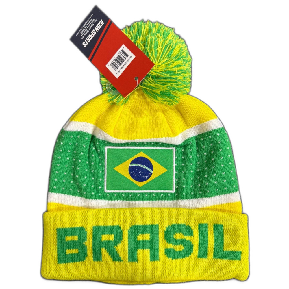 Icon Sports Brasil Flag Adult Unisex Pom Pom Winter Soccer Beanie NWT